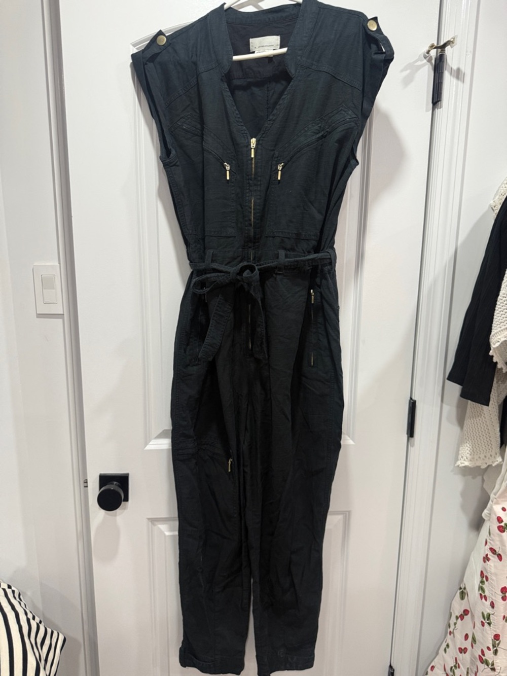 Anthropologie Sleeveless Black Utility Jumpsuit with Zip Front